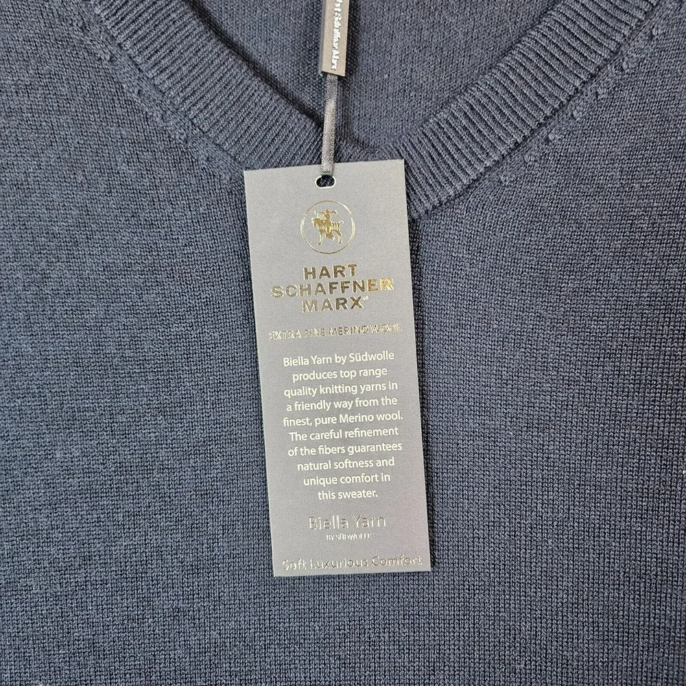 $99 NWT Hart Schaffner Marx 3XT 3X Tall Sweater Men Merino Wool V-Neck Navy Blue